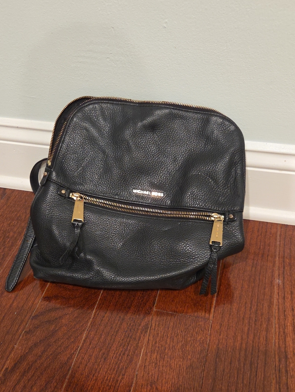 Michael Kors Black Pebbled Leather Backpack with Gold Hardware